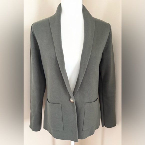 Summersalt Dark Green Ribbed Knit Organic Cotton Blend Blazer Cardigan - Picture 7 of 9